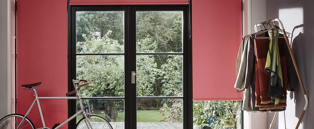 Red roller blinds